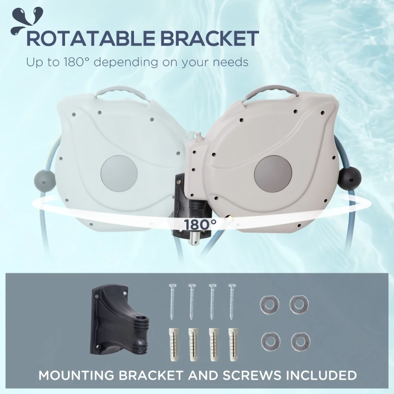 Outsunny Retractable Hose Reel w/ Any Length Lock, Auto Rewind Slow Return System and 180° Swivel Wall Mounted Bracket, 46 x 21 x 40cm