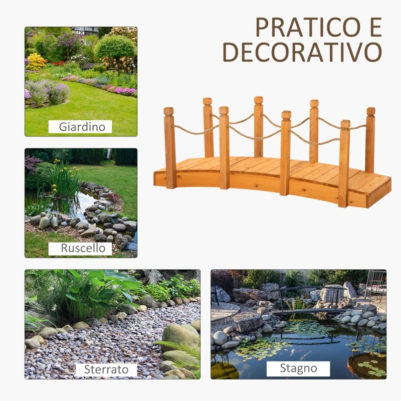 Podet din Lemn Outsunny de Gradina, Arcuit, cu Parti Laterale din Funie de Canepa, Cadru din Lemn de Brad, 150x58x58.5 cm