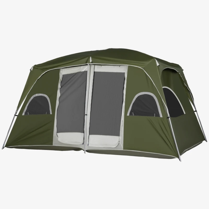 Outsunny Camping Tent, Family Tent 4-8 Person 2 Room, with Large Mesh Windows, Easy Set Up for Backpacking Hiking Outdoor, Green