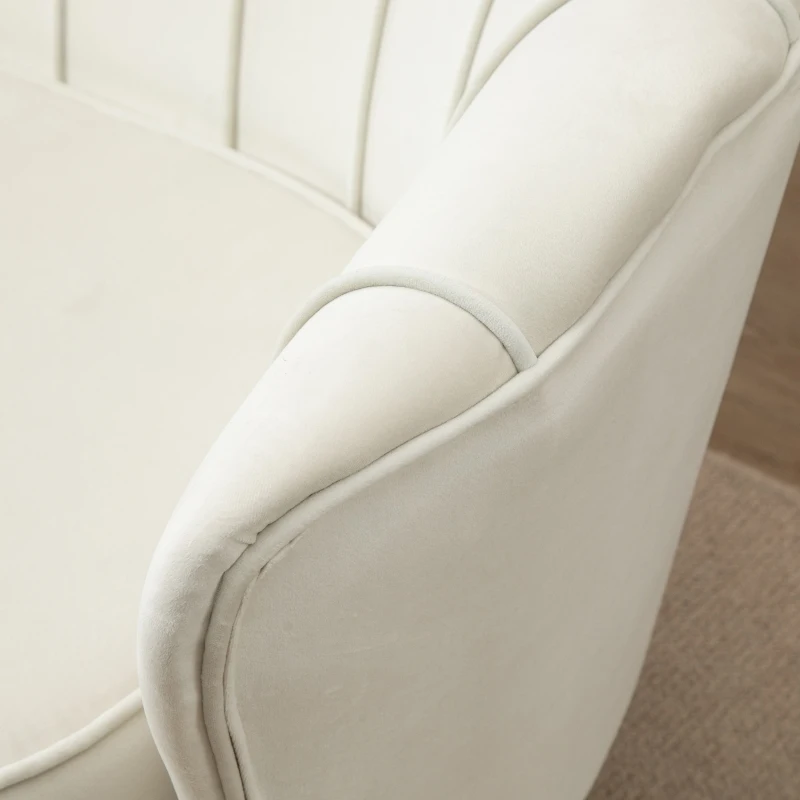 Homcom Canapea Vintage 130×77×77 cm – 2 Locuri, Catifea Crem, Stil Chic(m-8)
