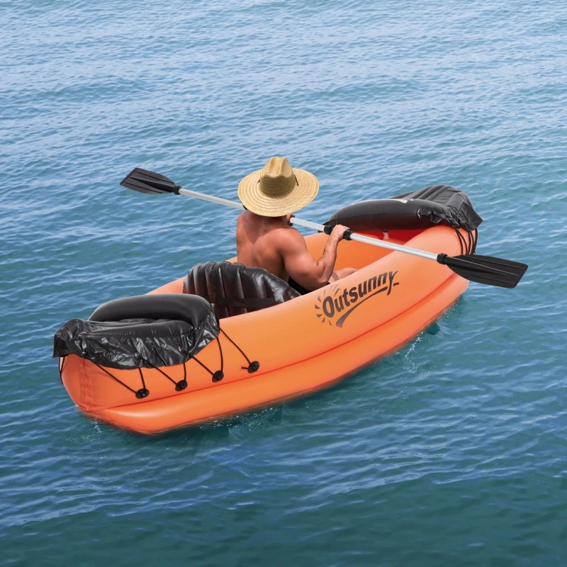 Outsunny Canoe Gonflabila 1 loc, Caiac cu vasla din aluminiu, Pompa de Umflare si Kit de Reparatii, Portocalie