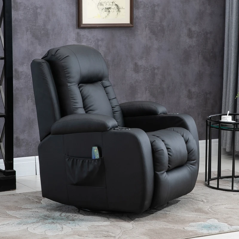HOMCOM fotel do masażu fotel telewizyjny fotel relaksacyjny fotel TV funkcja ogrzewania funkcja przechylania z pilotem funkcja leżenia czarny 90 x 93 x 103 cm