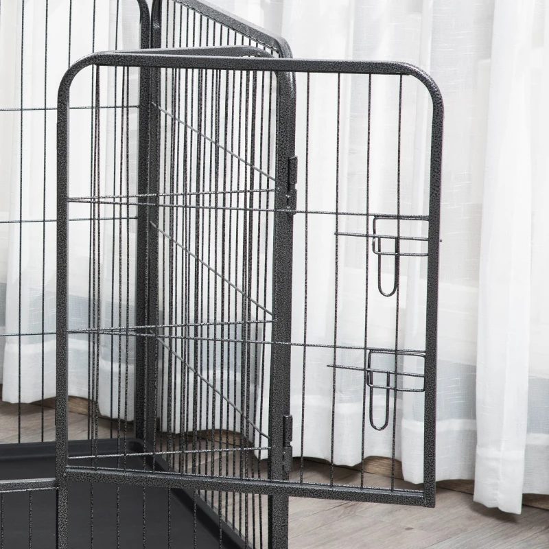 Pawhut tarc Metalic pentru Caini – 4 Panouri cu Usa & Tava la Baza