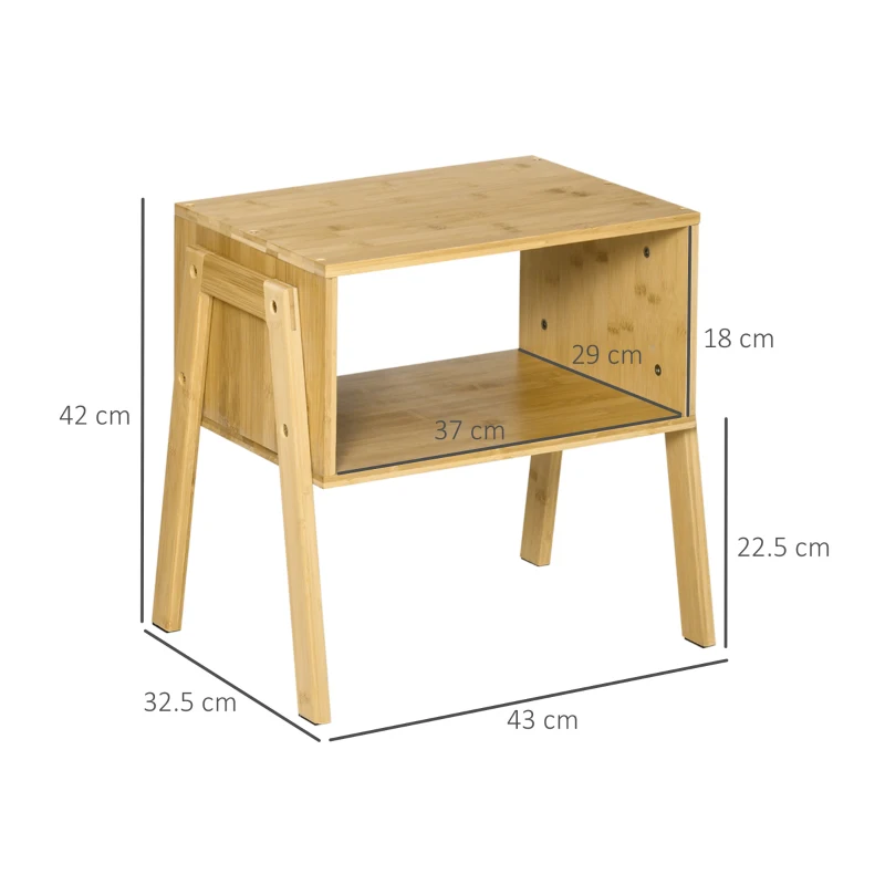 HOMCOM Set 2 noptiere Masute de cafea, Design Deschis  si Stivuibil din Bambus pentru Dormitor si Living, 43x32,5x42cm, Culoare Naturala