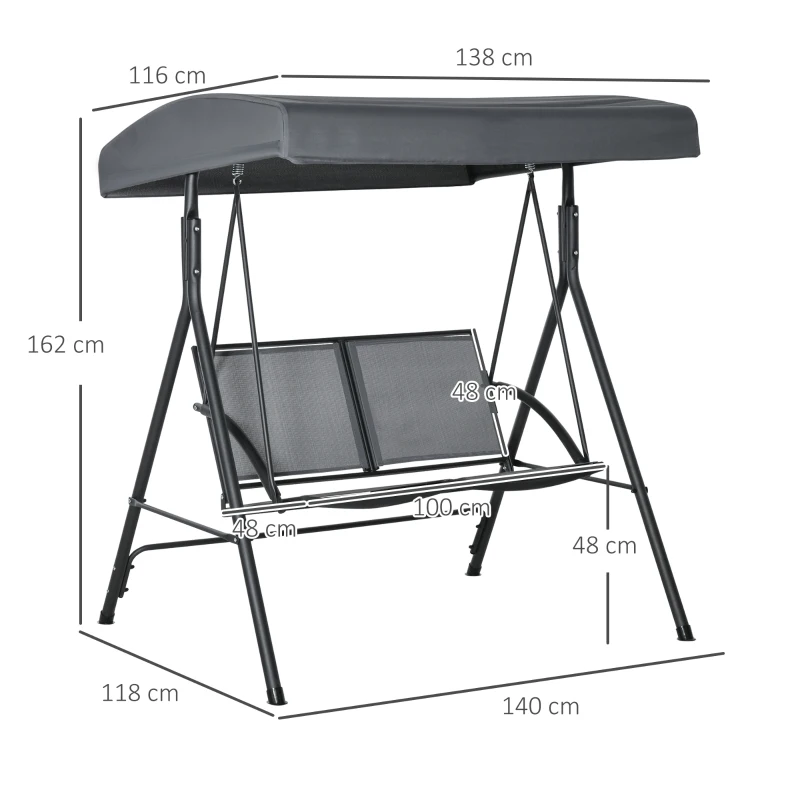 Outsunny Balansoar cu 2 Locuri de Gradina pentru Exterior cu Baldachin Reglabil si Sezuta din Textilen, 140x118x162cm Gri