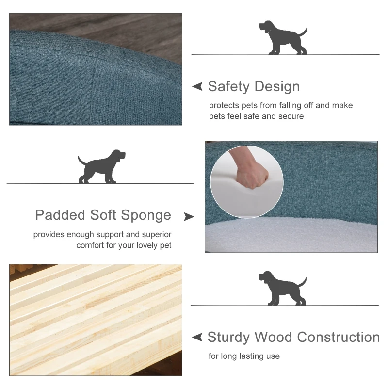 PawHut Dog Sofa Oval Shape Pet Bed, Cat Chair Couch with Sponge Padded Cushion, Washable Cover, Wooden Legs for Small and Medium Dogs - Light Blue