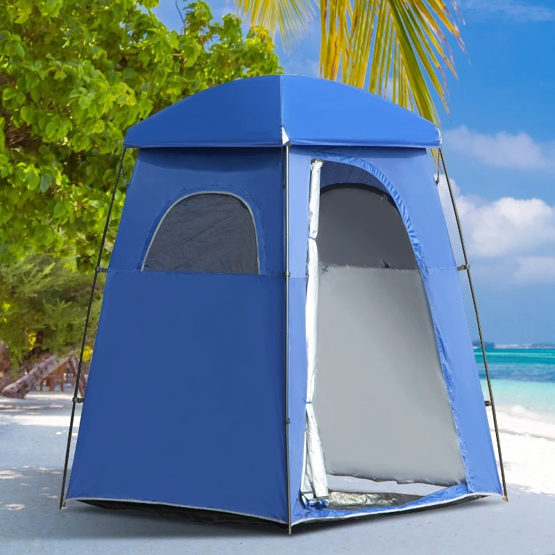 Outsunny Toilettenzelt für 1-2 Personen Mobiles Camping Duschzelt Umkleidezelt mit Tasche Duschkabine Umkleidekabine UPF50 Fiberglas Polyester Blau 167 x 167 x 218 cm
