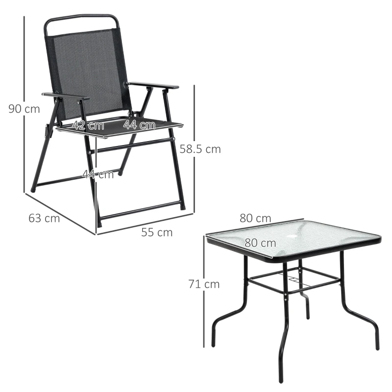 Outsunny Set Mobilier de Gradina 5 Piese din Metal, Salon de gradina cu 4 Scaune Pliabile si Masa cu orificiu pentru Umbrela, Negru