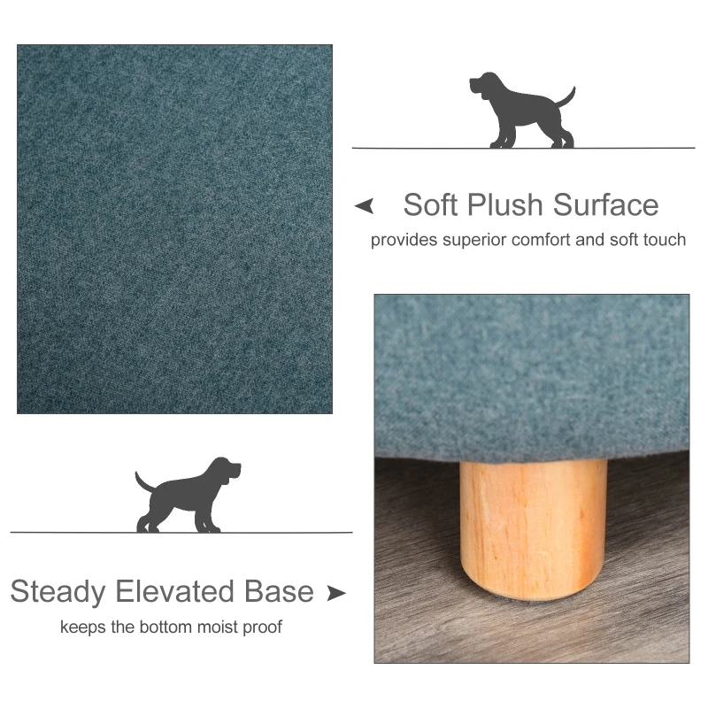 PawHut Dog Sofa Oval Shape Pet Bed, Cat Chair Couch with Sponge Padded Cushion, Washable Cover, Wooden Legs for Small and Medium Dogs - Light Blue