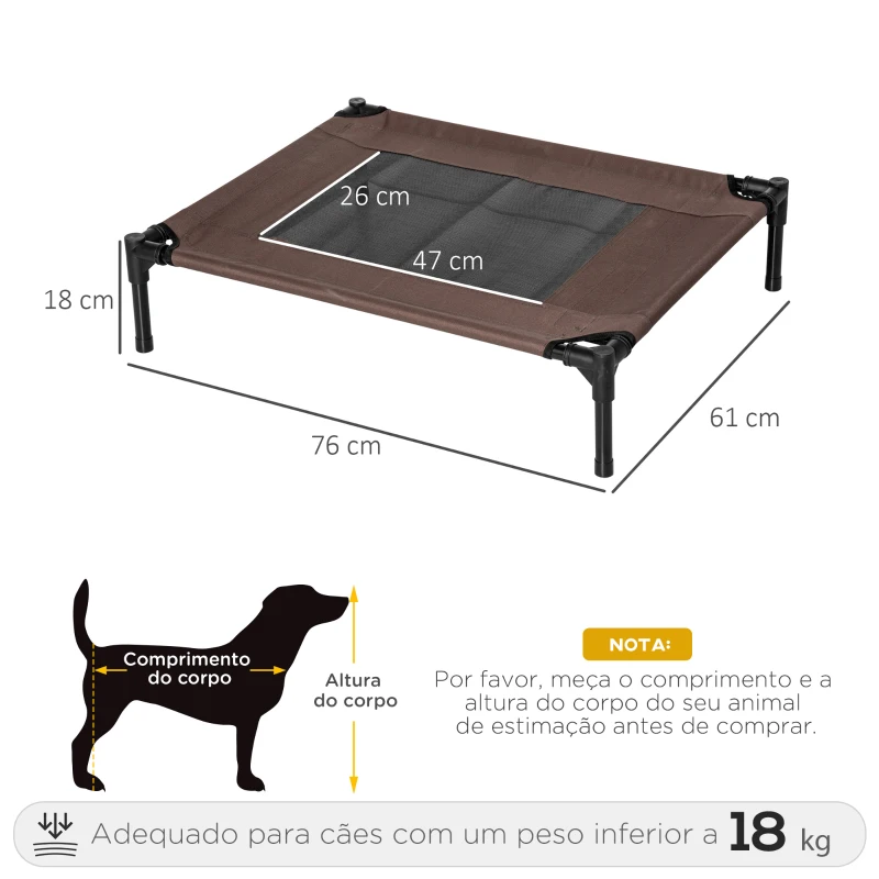 PawHut Cama para Animais de Estimação Cama Elevada para Cães Gatos Portátil Tecido Transpirável para Exterior Interior 76x61x18cm Marrom