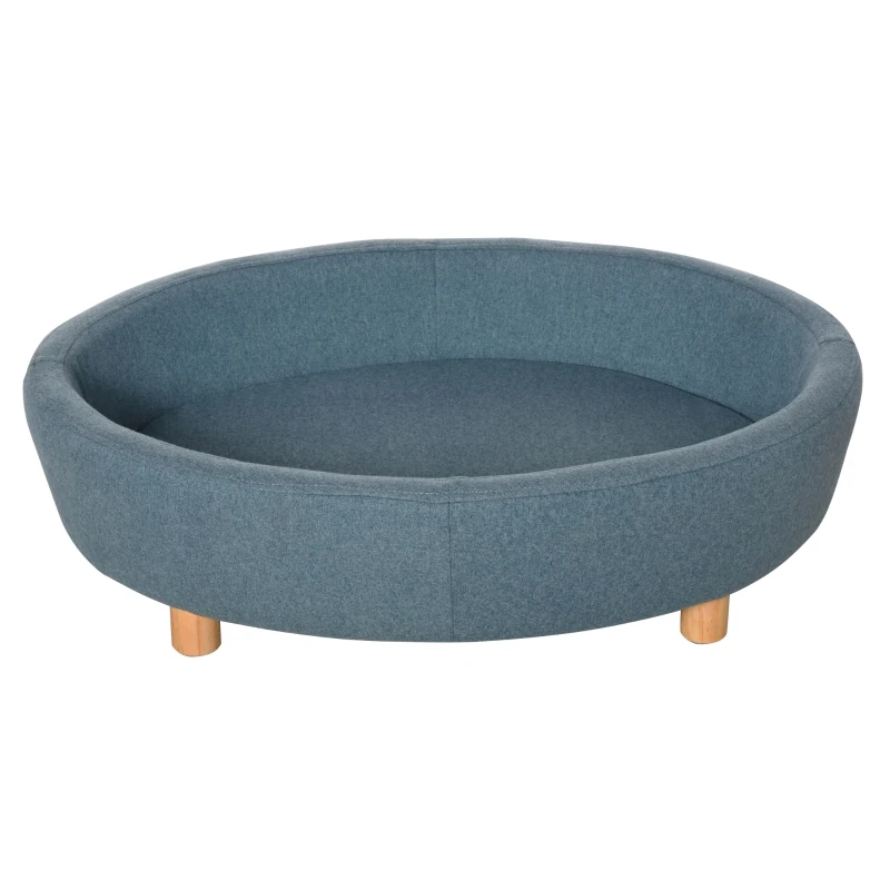 PawHut Dog Sofa Oval Shape Pet Bed, Cat Chair Couch with Sponge Padded Cushion, Washable Cover, Wooden Legs for Small and Medium Dogs - Light Blue