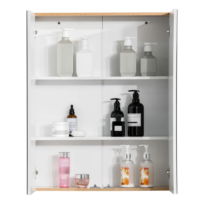 kleankin Bathroom Mirror Cabinet Wall Mounted Storage Cupboard with Double Door and Adjustable Shelves, White