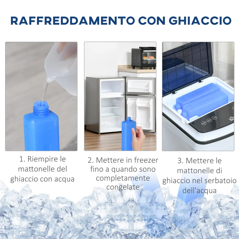 Racitor prin Evaporare HOMCOM 3 in 1, Ventilator cu Gheata si Umidificator, 3 Viteze, 3 Moduri, Telecomanda si Timer, 75 W Alb