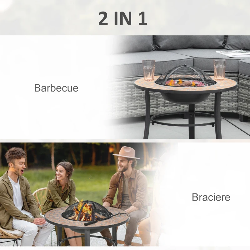Brazier de Gradina Outsunny cu Capac Antiscantei, Vatrai si Suprafata de sprijin din Ceramica, 68x68x45cm, Negru