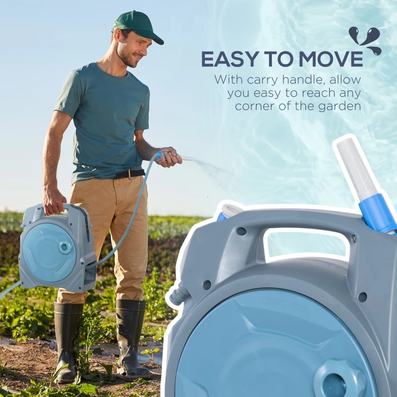 Outsunny Retractable Garden Hose Reel with 10m + 10m Hose and Simple Manual Rewind, Compact and Lightweight