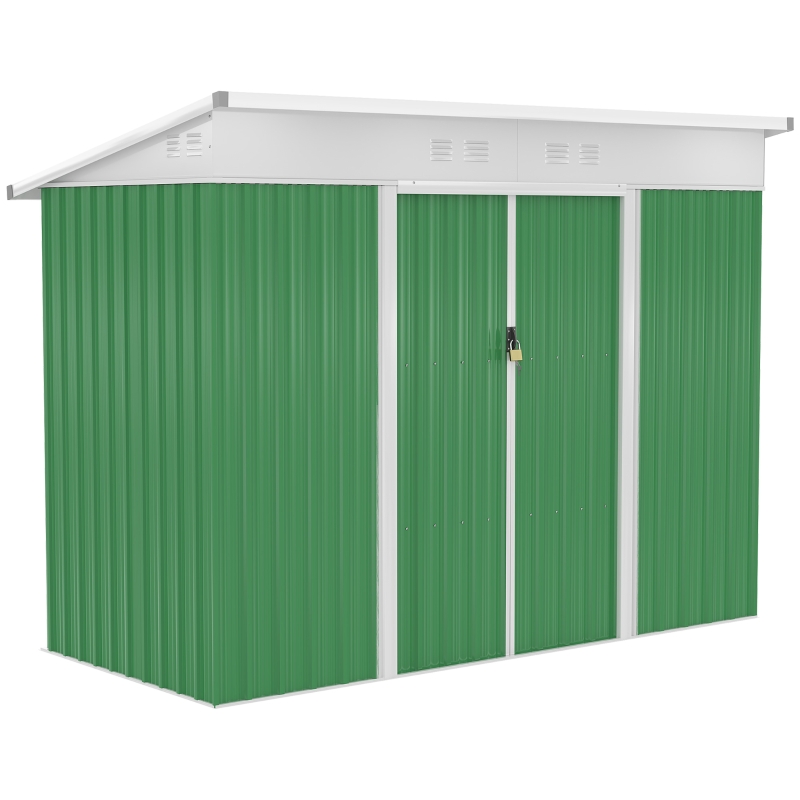 Outsunny 7 x 4ft Garden Storage Shed w/ Sliding Door Ventilation Window Sloped Roof Gardening Tool Storage Green