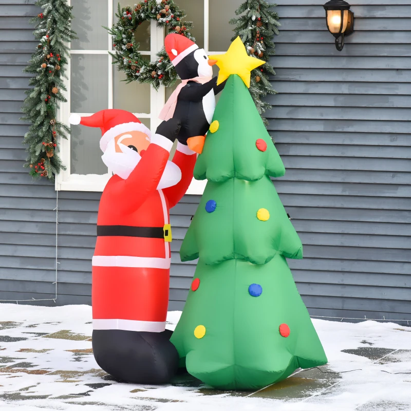 Homcom Mos Craciun Gonflabil – 180 cm cu LED, Brad & Pinguin