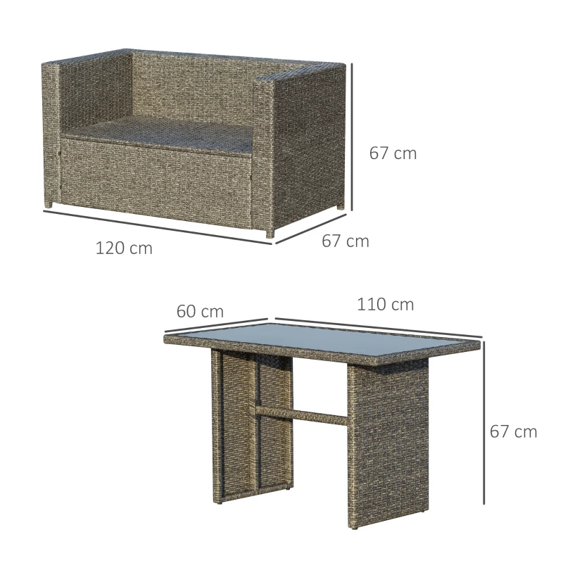 Outsunny Set 2 Canapele si Masa de Gradina Salon de Exterior Ratan si Otel