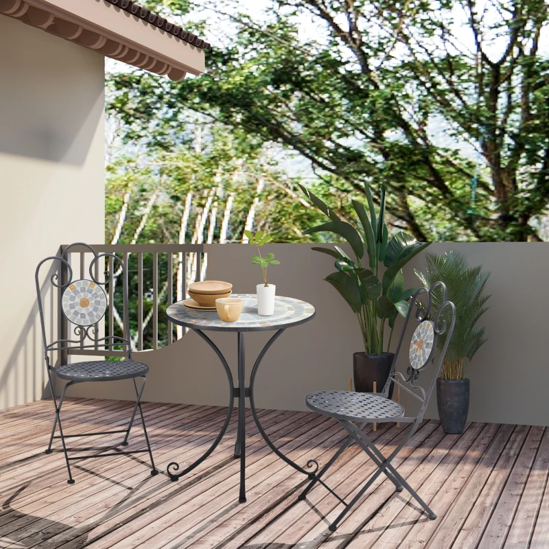 Outsunny Set de mobila pentru exterior cu 3 piese, cu masa si scaune pliabile