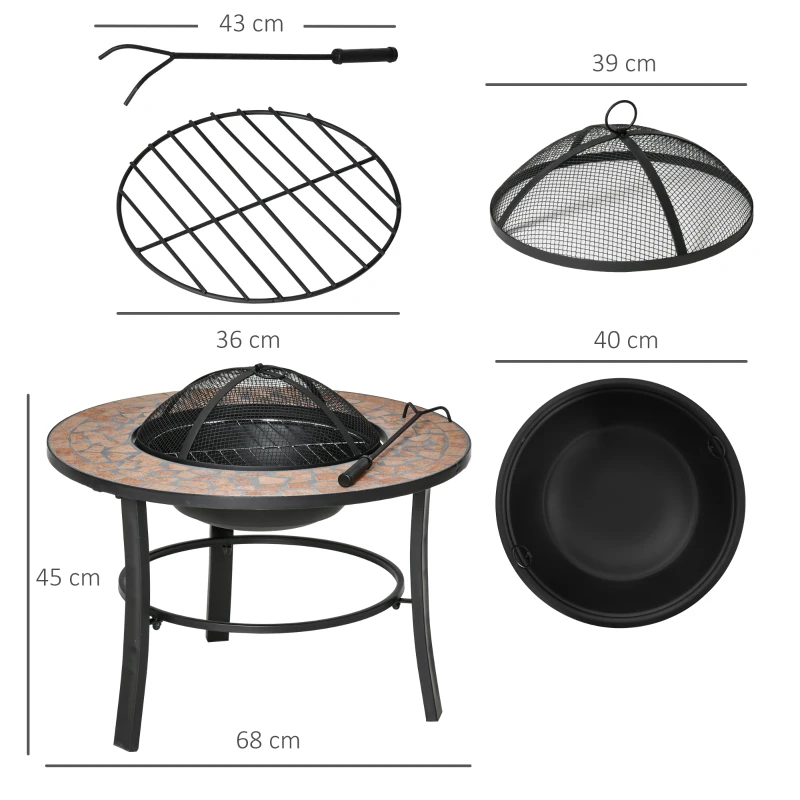 Brazier de Gradina Outsunny cu Capac Antiscantei, Vatrai si Suprafata de sprijin din Ceramica, 68x68x45cm, Negru