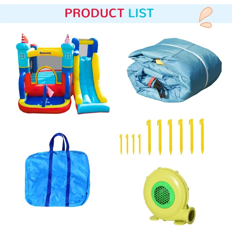 Outsunny Castel Gonflabil 4 in 1 pentru Copii de la 3 la 8 ani cu Tobogan, Trambulina, Piscina si Pompa inclusa, 265x260x200cm