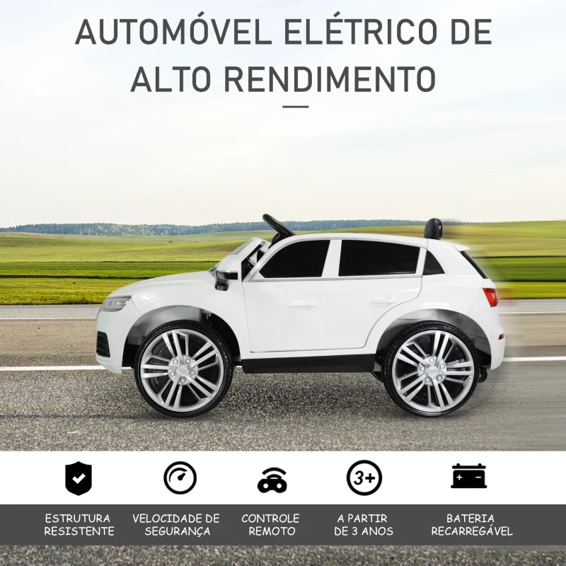 HOMCOM Carro Elétrico para Crianças acima de 3 Anos Carro Elétrico Audi Q5 com Controlo Remoto MP3 Luzes e Sons 116x75x56cm Branco
