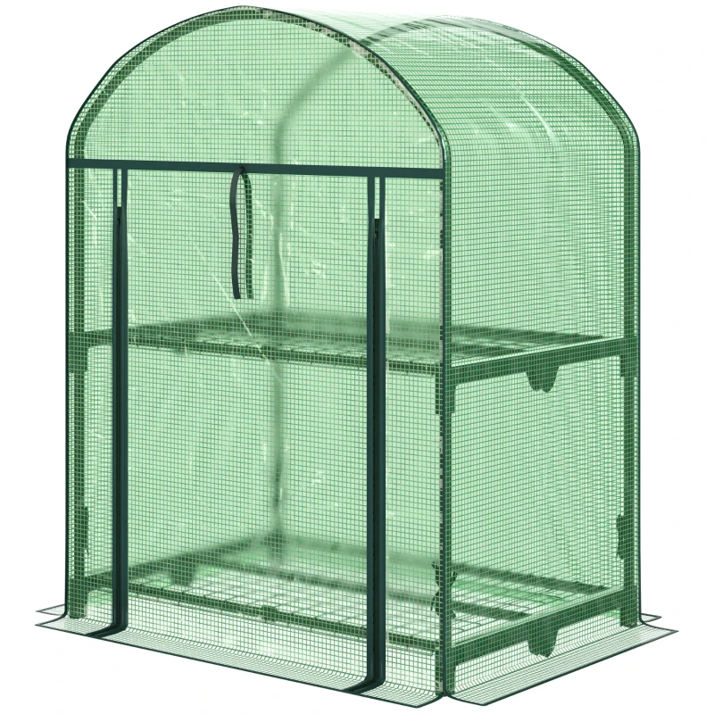 Outsunny Mini Seră de Grădină cu 2 Rafturi Metalice și Acoperiș PE, Seră Compactă pentru Balcon și Terasă, 69x49x91 cm, Verde