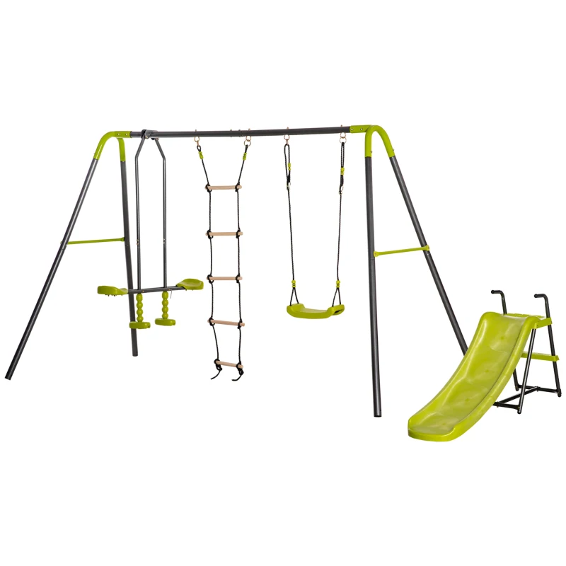 Set Leagane de Gradina Outsunny pentru 5 Copii 3-10 ani, 1 Leagan Dublu si 1 Leagan Simplu, Otel si PE, 295x137x175cm