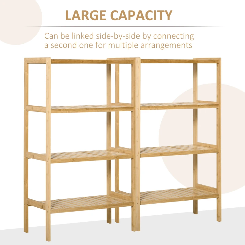 HOMCOM Dulap de Depozitare Multifunctional cu 4 Niveluri din Bambus pentru Baie,Sufragerie si Bucatarie, 62x33x112 cm, Culoare naturala