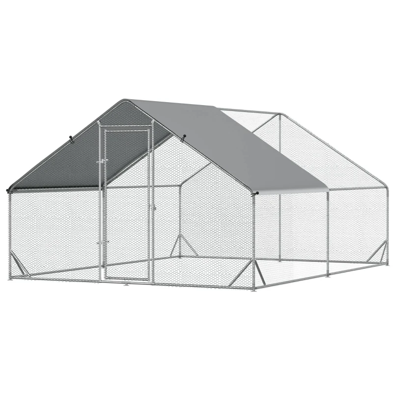 PawHut Coteț de Găini cu Cadru Zincat și Plasă Hexagonală, Țarc cu Acoperiș Impermeabil pentru Găini, Rațe și Iepuri, 3x4x2 m(m-12)