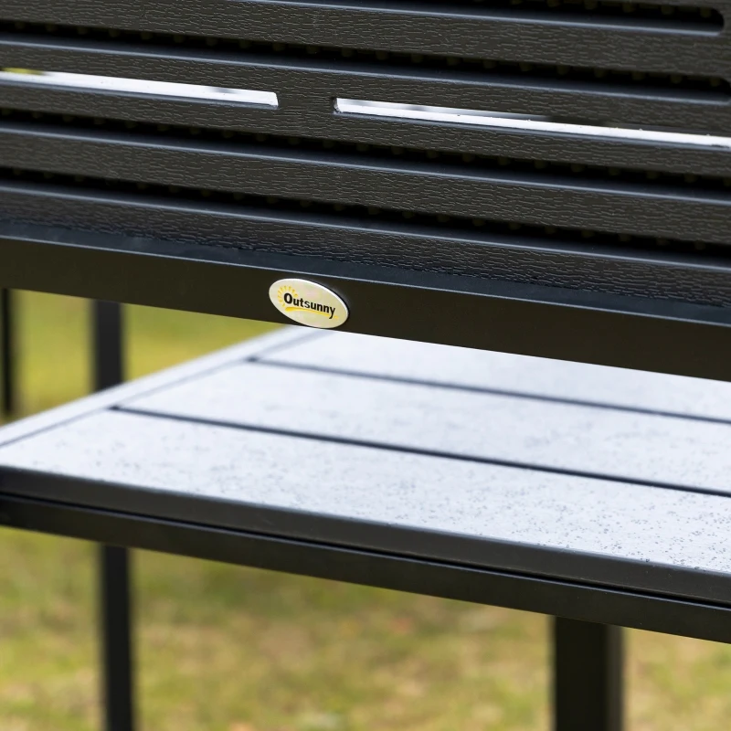 Set Mobilier de Gradina din 4 piese Outsunny, Cadru Negru și Lamele din Plastic Gri Inchis cu Efect de Lemn, Cafea