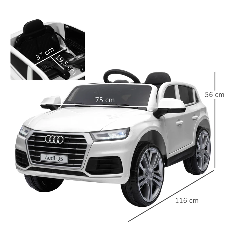 HOMCOM Carro Elétrico para Crianças acima de 3 Anos Carro Elétrico Audi Q5 com Controlo Remoto MP3 Luzes e Sons 116x75x56cm Branco