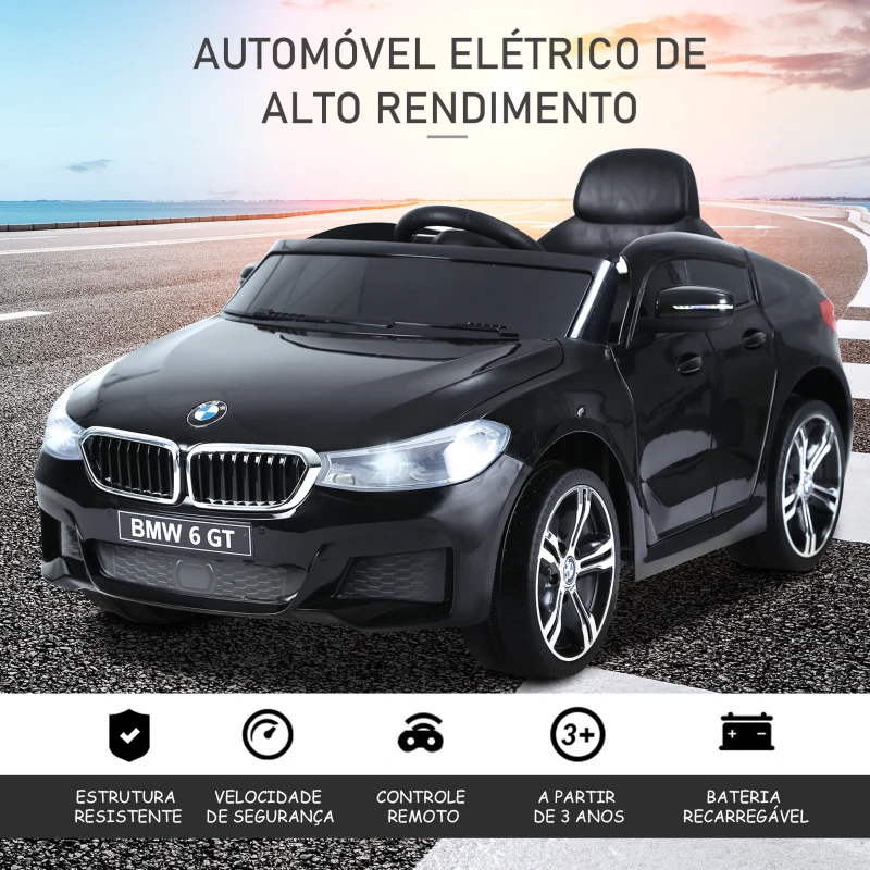 HOMCOM Carro elétrico para criança BMW 6GT para criança de 3-6 anos com controle remoto Carga 30 kg 106x64x51cm Preto