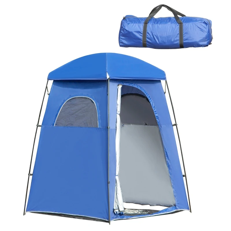 Outsunny Toilettenzelt für 1-2 Personen Mobiles Camping Duschzelt Umkleidezelt mit Tasche Duschkabine Umkleidekabine UPF50 Fiberglas Polyester Blau 167 x 167 x 218 cm