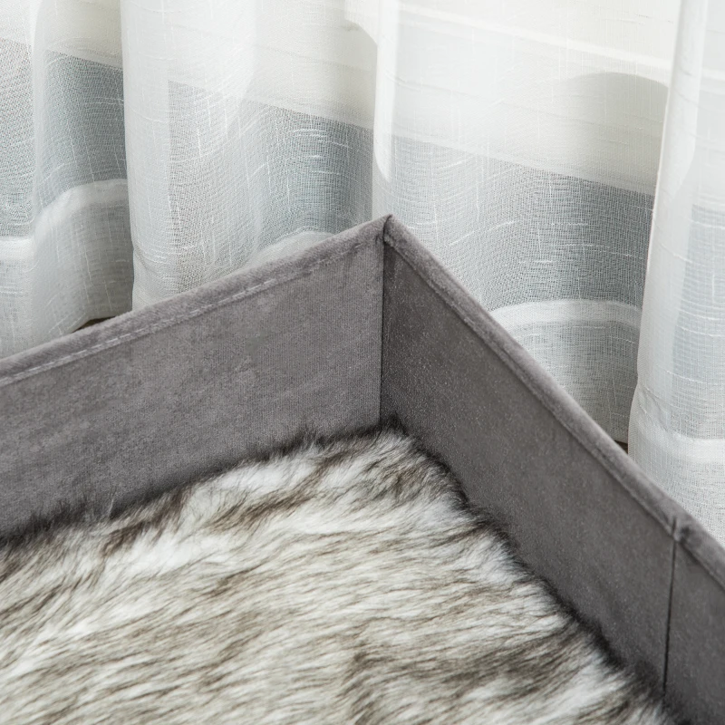 Culcus pentru Caini Inaltat PawHut cu Perna Lavabila, Patut pentru Caini Capitonat din Lemn si Plus, 81Lx56x23,5cm, Gri