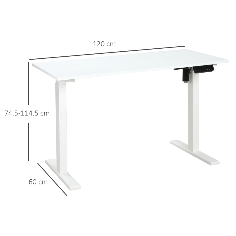 Vinsetto Birou reglabil pe 3 Inaltimi Design Anti-coliziune, 120x60x74.5-114.5cm, Alb