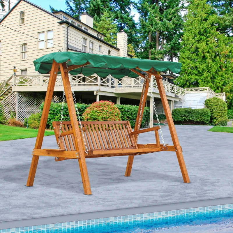 Outsunny 3-Seater Pinewood Swing Chair-Green