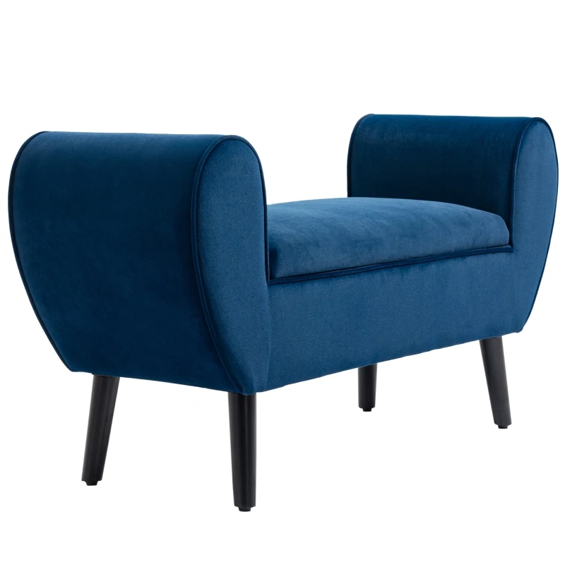 HOMCOM Banca Depozitare Capitonata pentru Dormitor si Hol, Banca Capatul patului din Tesatura Catifelata cu Cotiere, 118x42x66cm, Albastru inchis(m-11)