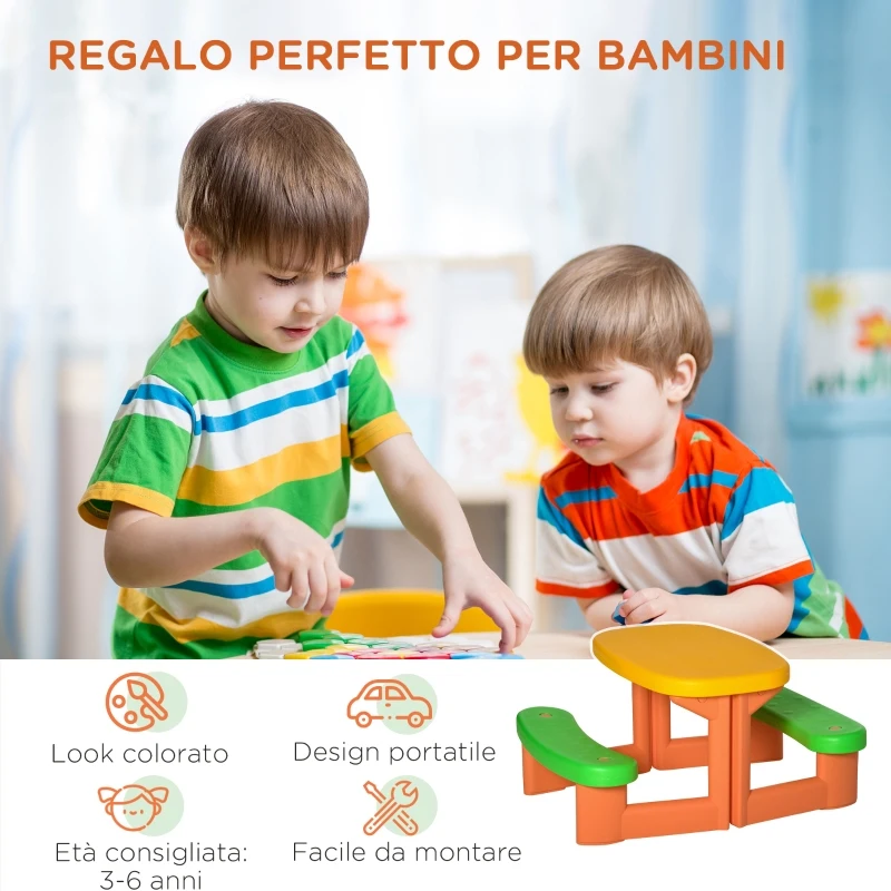 Outsunny Masa Picnic Copii – Set Masa & 2 Banci pentru 3–6 Ani