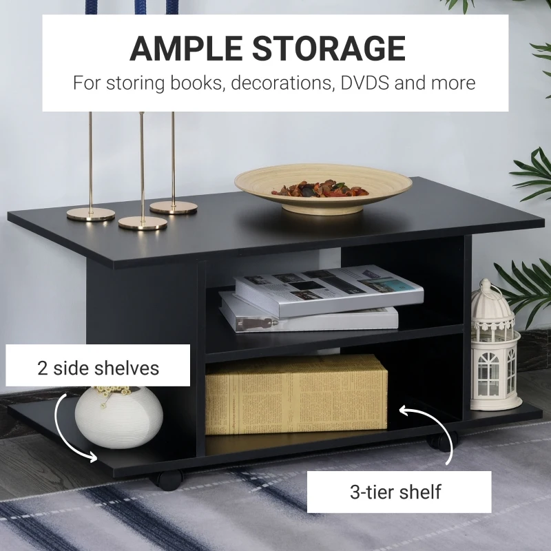 HOMCOM Modern TV Cabinet Stand Storage Shelves Table Mobile Bedroom Furniture Bookshelf Bookcase Black