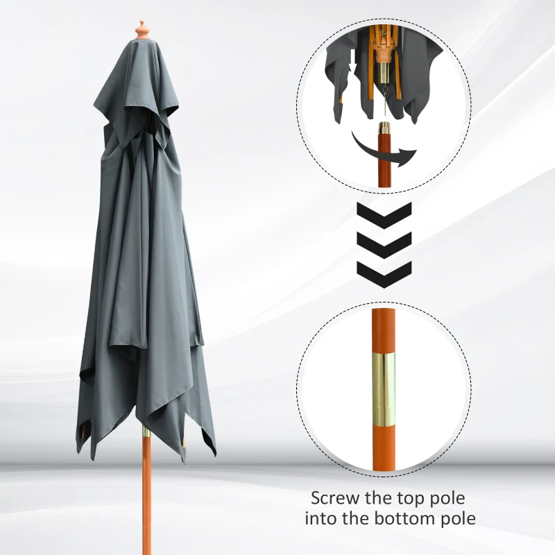 Outsunny Umbrela pentru Gradina si Terasa 3x3m, 8 Sipci din Bambus Copertina Parasolar pe 2 Niveluri, Gri