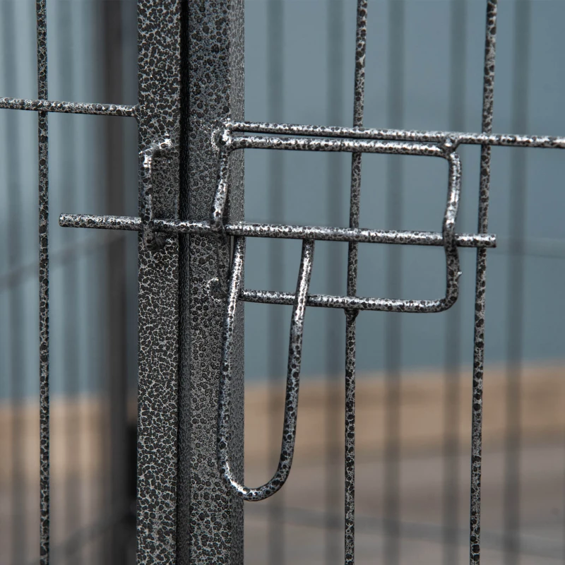 Pawhut tarc Metalic pentru Caini – 4 Panouri cu Usa & Tava la Baza