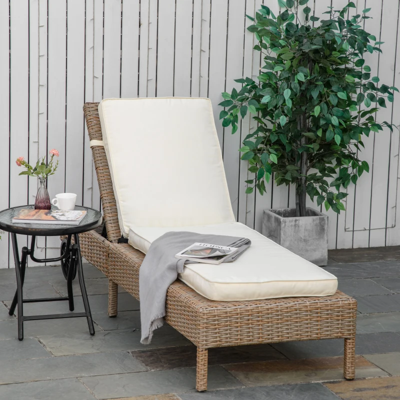 Outsunny Perna pentru Sezlong si Fotoliou Plaja cu Sireturi, Husa Detasabila din Poliester, 188x53x8cm, Alb Crem