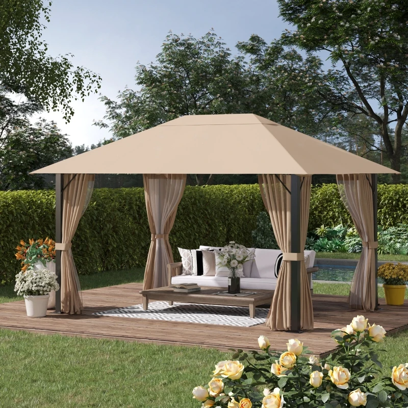 Outsunny Foisor de Gradina 3.98x2.98m cu Plasa de Tantari