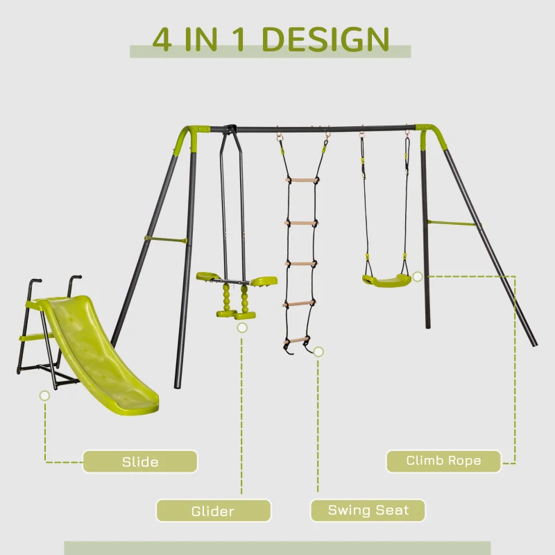 Set Leagane de Gradina Outsunny pentru 5 Copii 3-10 ani, 1 Leagan Dublu si 1 Leagan Simplu, Otel si PE, 295x137x175cm