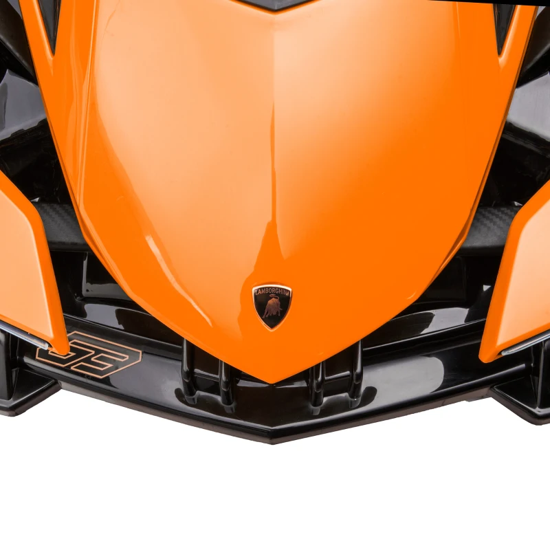 HOMCOM Carro Elétrico Lamborghini V12 12V para Crianças de 3-6 Anos com Controle Remoto Faróis com Luz LED Música MP3 USB e Abertura da Porta 117x66x50cm Laranja