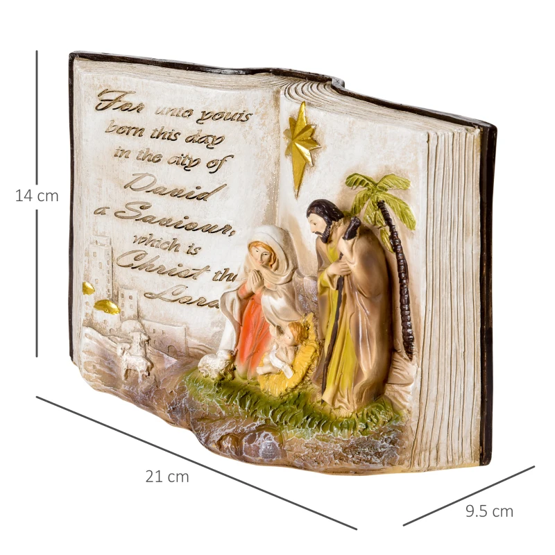 HOMCOM Scena Nasterii Domnului cu Statuete 3D si Gravate, Nasterea Domnului, Decoratiune de Craciu din Rasina, 21.5x9.5x14cm