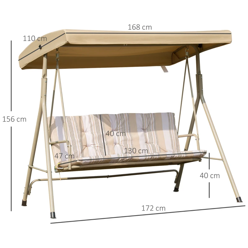Outsunny Swing Chair, 170Lx110Wx153H cm-Light Brown/Brown/Beige