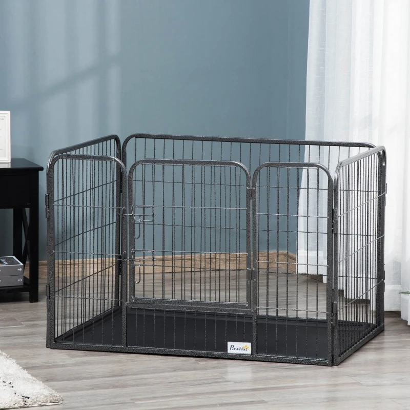 PawHut Tarc / Gard Metalic 4 Panouri pentru Caini & Pisici – 109×74×71 cm, Usa Blocare