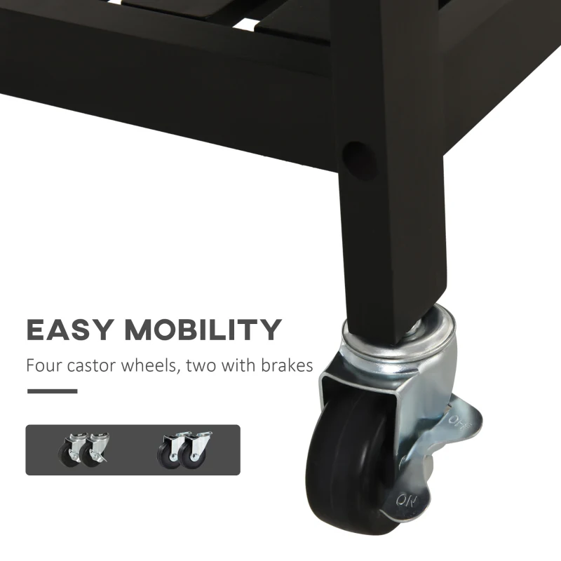 HOMCOM Pine 3-Tier Kitchen Cart Multifunction Rolling with Open Shelves Kitchen Island with Stainless Steel Top